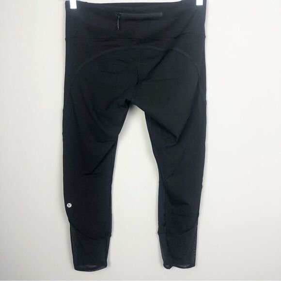 LULULEMON | Solid Black Mesh Detail Crop Leggings Back Zipper Women’s Size 10 - Picture 6 of 11